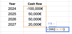 TIR en Google Sheet IRR