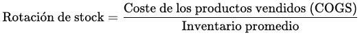 Fórmula de la rotación del stock o del inventario